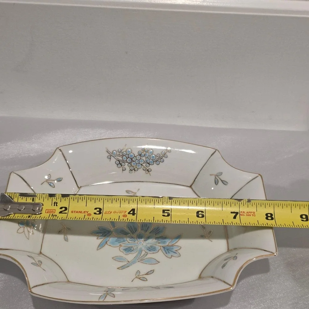 Vintage‎ LJ of Japan Porcelain Trinket Jewelry Tray Keepsakes Vanity Decor Blue